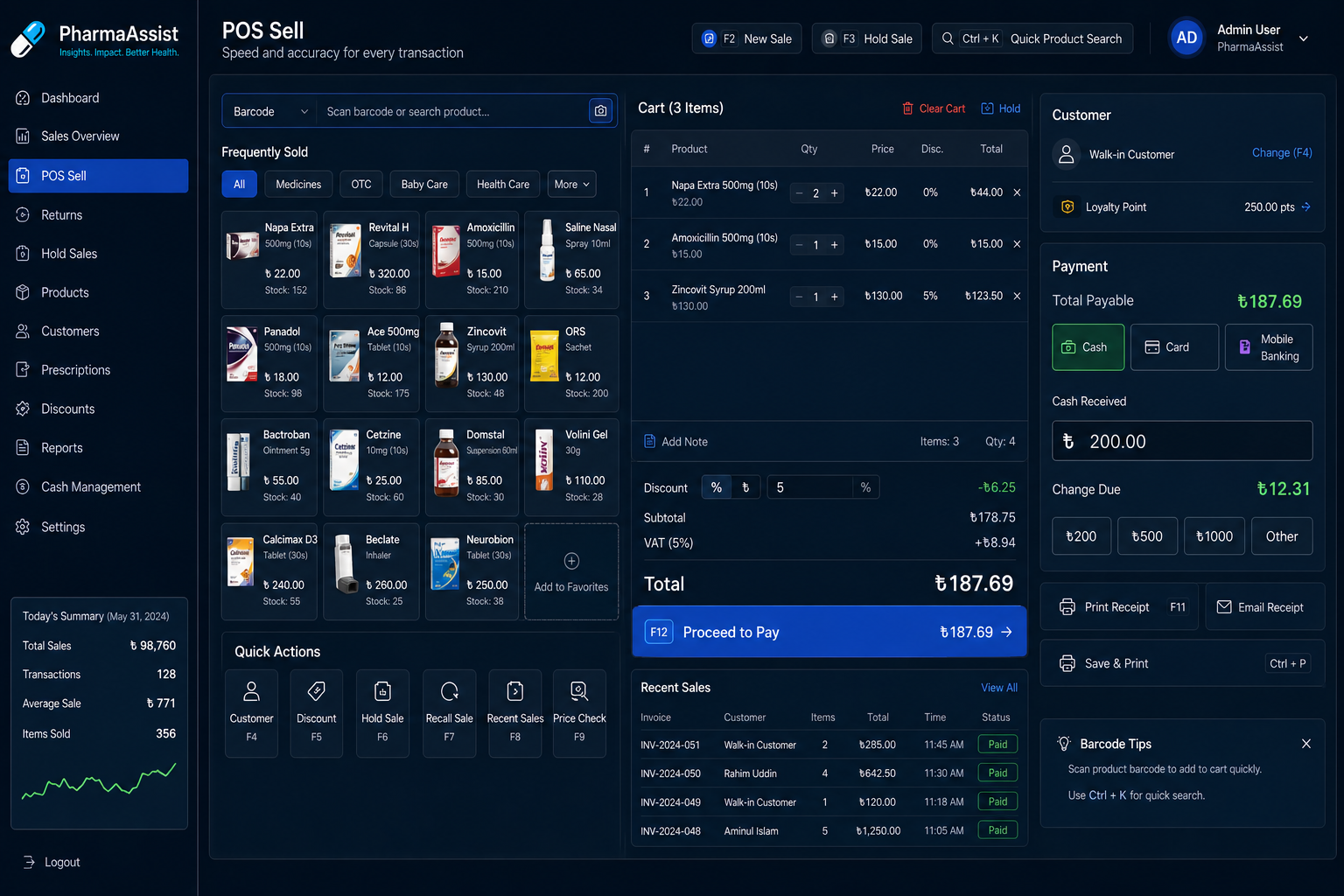 POS Billing screen